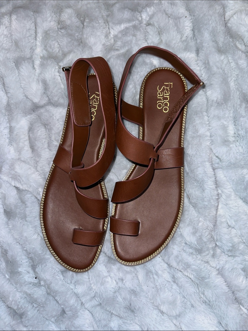 Franco Sarto Tan Brown Leather Strappy Sandals